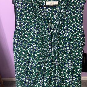 LOFT Green and Blue Geometric Ruffle-Front Sleeveless Camisole